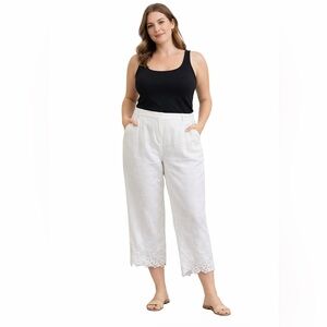 Talbots - White linen lace cuffed crop pant - Size 12